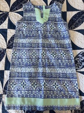 Vineyard Vines Girls Blue and Mint Patterned Shift Dress